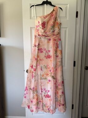 Azazie Pink Floral Chiffon Dress with Rose Print